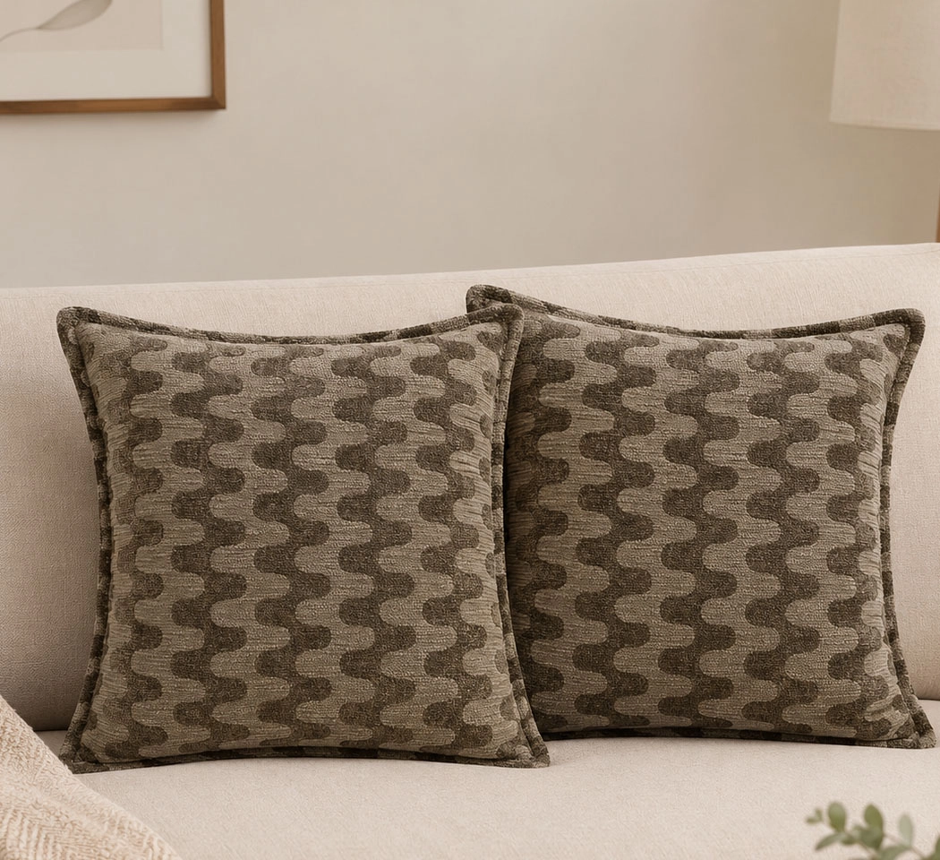 Woven Cotton Viscose Cushion Cover 22×22 Inches – Abstract Geometric Pattern, Soft Textured Decorative Cushion, Pack of 2